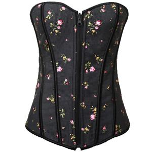 Reversible Corset Set, Black Satin and Floral Brocade Corset, Reversible Black Corset, #N5369