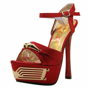 Red Satin High Heel, Satin Platform Sandals, Red High Heel, #SWS20045