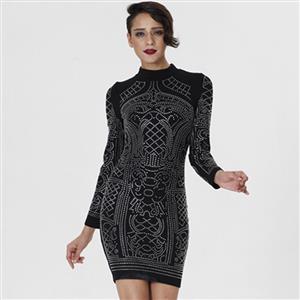 Black Dress For Women, Sexy Dresses For Women, Fashion Mini Dresses, Mini Party Dress, Black Rhinestone Dress, Long Sleeve Mini Dresses, #N15226