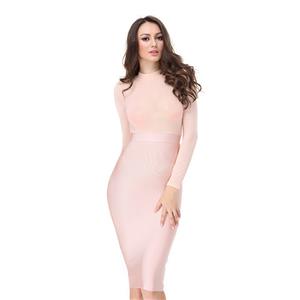 Sexy Dress for Women, Bodycon Party Dress, Bodycon Bandage Dress, Long Sleeve Bodycon Dresses, Pink Bodycon Bandage Dress, Pink Mesh Dress, #N15229