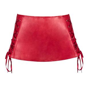 Punk Mini Skirt for Women, Faux Leather Skirt Red, Lace-up Short Skirt, Party Mini Skirt, Plus Size Skirt, #HG11187