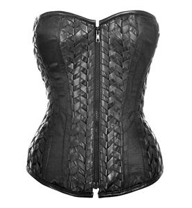 Steampunk Black Artificial Leather Weave Steel Bone Overbust Corset N10070