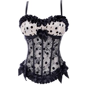 Polka Dot Satin & lace Corset, Burlesque Corset, Burlesque Polka Dot Satin Corset, #CB2711