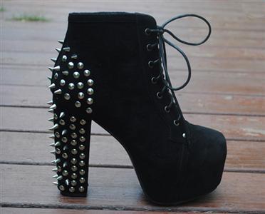 Rivets Chunky High Heel Ankle Boots, Punk Lace-up Platform Boots, Rivets Knight Boots, #SWB80019