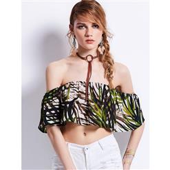 Off Shoulder Tops for Women, Casual Crop Top, Layered Ruffled Crop Top , Slash Neck Top, Layered Tops for Women, Short Crop Top Blouse, #N13079