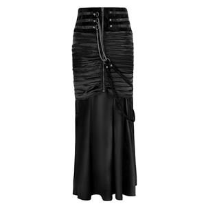 Steampunk Black Skirt, Satin Skirt for Women, Gothic Cosplay Skirt, Halloween Costume Skirt, Plus Size Skirt, Pirate Costume, #N12365