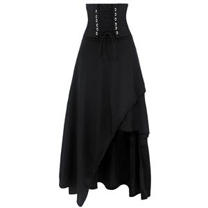 Steampunk Black Skirt, Satin Skirt for Women, Gothic Cosplay Skirt, Halloween Costume Skirt, Plus Size Skirt, Pirate Costume, #N12870