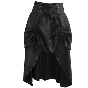 Steampunk Black Skirt, Satin Skirt for Women, Gothic Cosplay Skirt, Halloween Costume Skirt, Plus Size Skirt, Pirate Costume, #N11948
