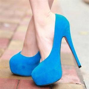 Suede Platform Pump, Blue Stiletto High Heels, Party Heel Pumps, #SWS12077