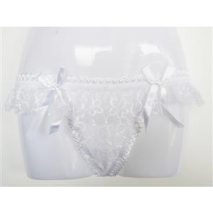 White Ruffled Mesh Lace Thong, Lace Thong, Bridal Thong, #PT948