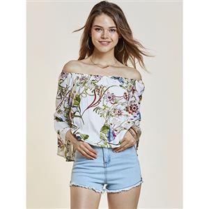 Tops, Floral Print Tops, Flare Tops, Tops for Women, Off Shuolder Tops, Cheap Women