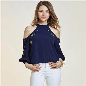 Blouses, Off Shoulder Blouses, Embroidery Shirt, Crop Tops, Stand Collar Blouses, Sexy Blouse for Women, #N14351