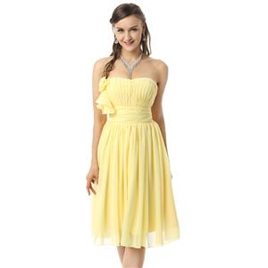 Yellow Chiffon Prom Dresses, Cheap Homecoming Dresses, Hot Sale Graduation Dresses, Girls Short Dress, #F30059