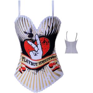 Playboy Icon Corset, Rhinestone Mounted Corset, Playboy Revolution Corset, #N1008