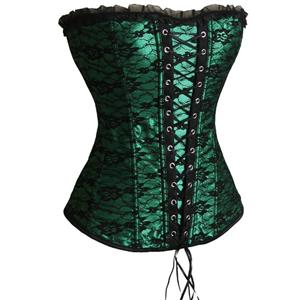 Strapless corset, lace-up front corset, Green corset, #N1220