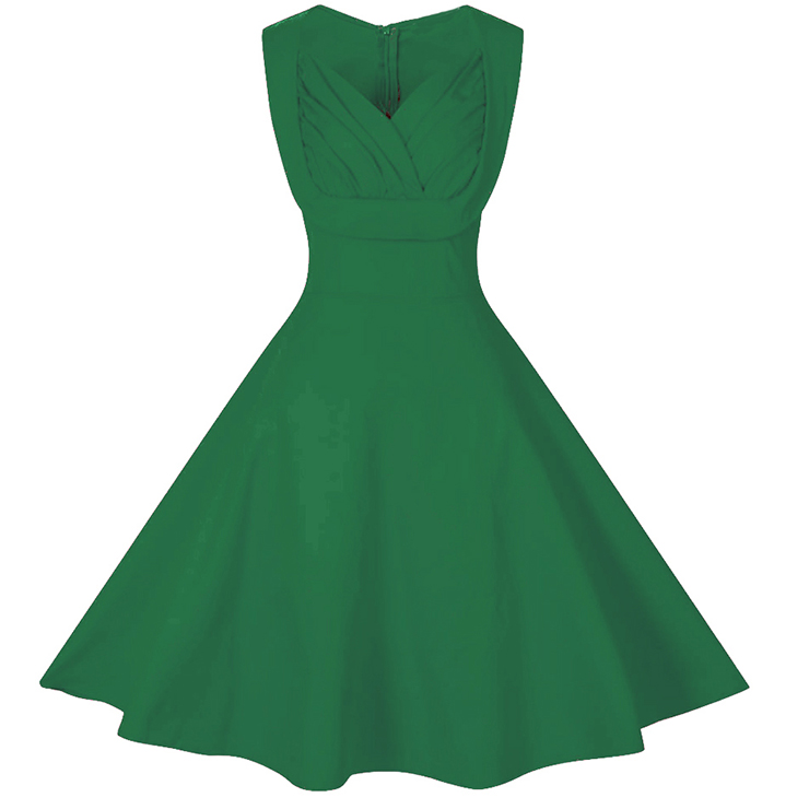 1950's Vintage Plain Cut Out V-Neck Bridemaid Casual Cocktail Party Dress N12137