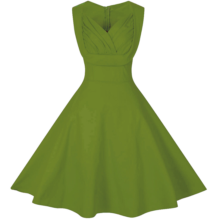 1950's Vintage Plain Cut Out V-Neck Bridemaid Casual Cocktail Party Dress N12139