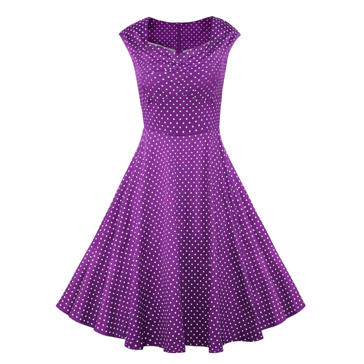 1950's Vintage Purple Cotton Polka Dot Party Cocktail Swing Tea Dress N11071