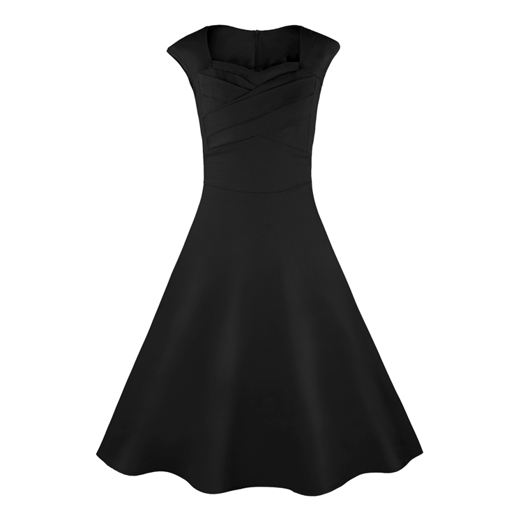 1950's Vintage Retro Black Cotton Party Cocktail Swing Tea Dress N11073