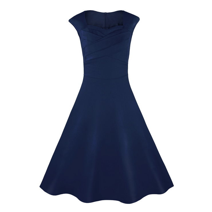 1950's Vintage Retro Dark-Blue Cotton Party Cocktail Swing Tea Dress N11075