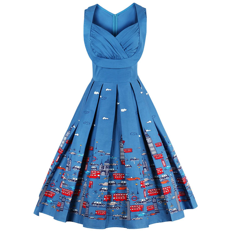 1950s Vintage Cartoon Print A line Casual Cocktail Dress N12683