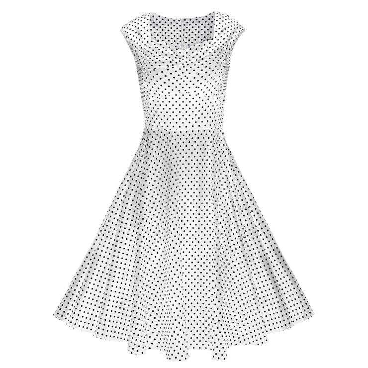 1950's Vintage White Cotton Polka Dot Party Cocktail Swing Tea Dress N11068
