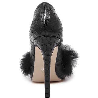 black heels with fur on toe