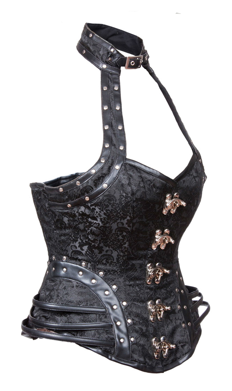 Steampunk Gothic Black Halter Steel Boned Outerwear Corset N10404