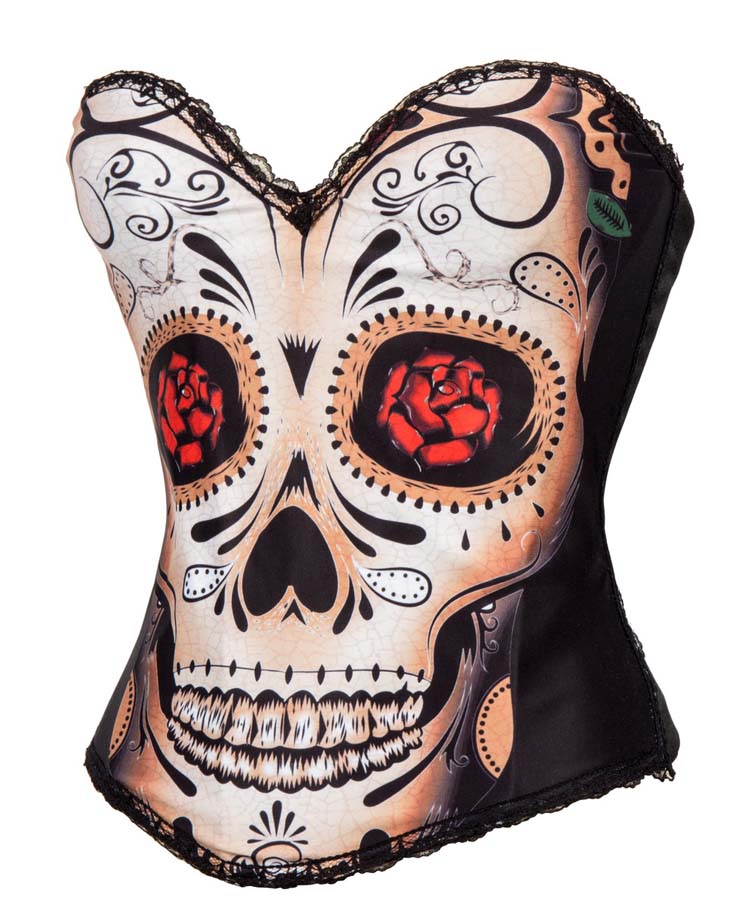 Sexy Black Skull Day of The Dead Halloween Costume Corset N11202