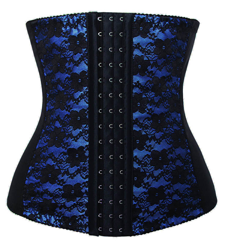 9 Steels Fashion Blue and Black Lace Waist Cincher Plus Size Bustier Corset N10619