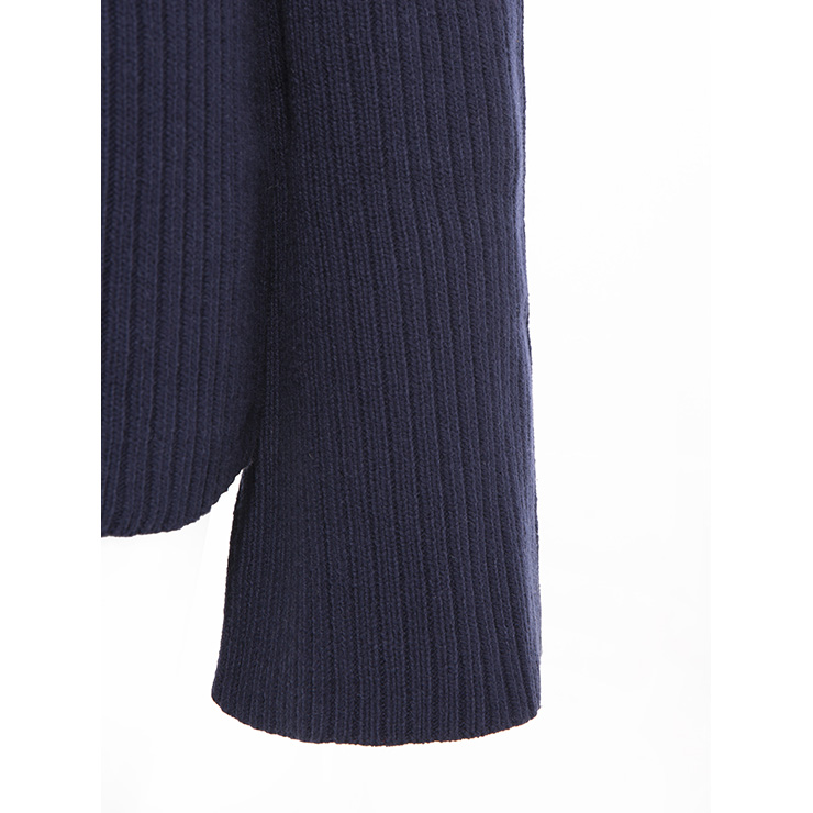 Women's Blue Stand Collar Cold Shoulder Oring Connected Pullover Plus