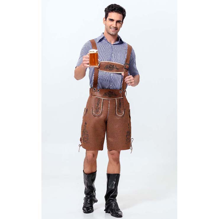 2pcs Men’s Brown Suspenders Bavarian Oktoberfest Lederhosen Costume N10925