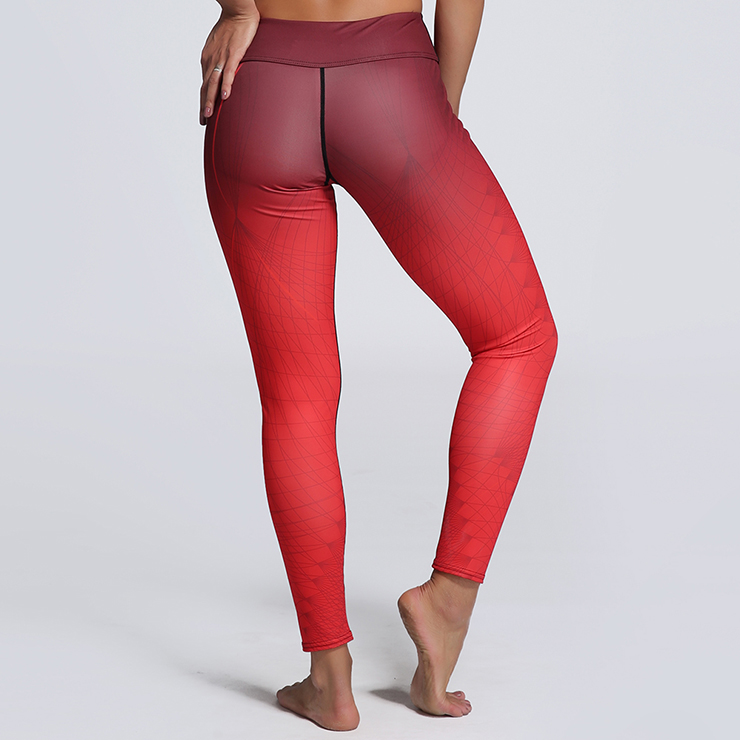 Classical Gradient Color Yoga Pants, High Waist Tight Yoga Pants, Red Gradient Color Long Pants, Casual Stretchy Sport Leggings, Women