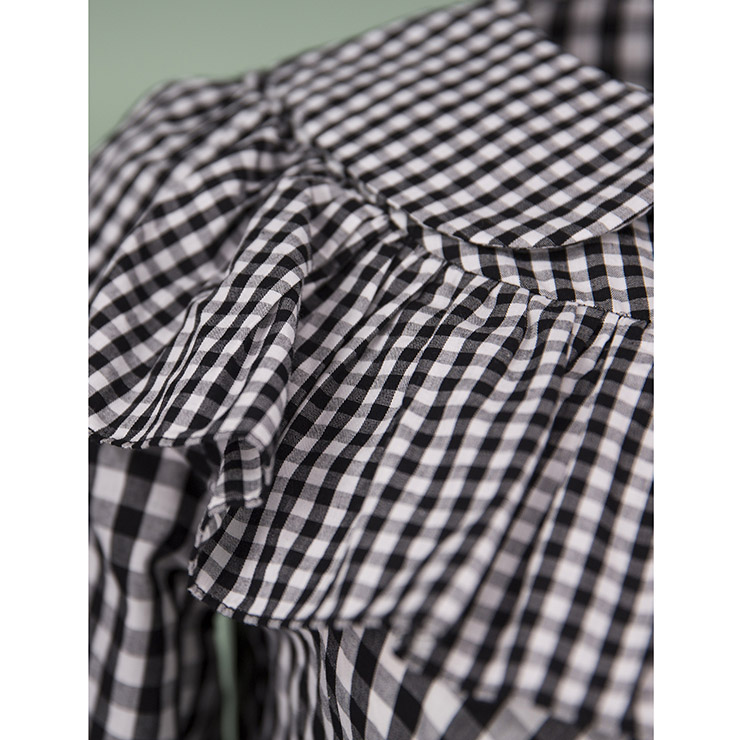Long Sleeve Dress, Color Block Plaid Dress, Falbala Ruffled Dress, Patchwork Dress, A-Line Dresses for Women, Round Collar Dress, Asymmetric Dress, Casual Dress for Women, #N15308