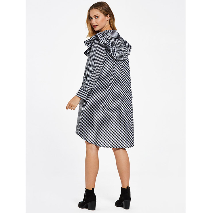 Long Sleeve Dress, Color Block Plaid Dress, Falbala Ruffled Dress, Patchwork Dress, A-Line Dresses for Women, Round Collar Dress, Asymmetric Dress, Casual Dress for Women, #N15308