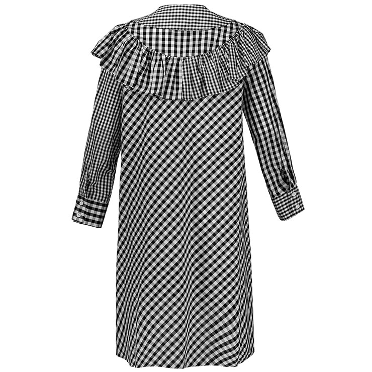 Long Sleeve Dress, Color Block Plaid Dress, Falbala Ruffled Dress, Patchwork Dress, A-Line Dresses for Women, Round Collar Dress, Asymmetric Dress, Casual Dress for Women, #N15308