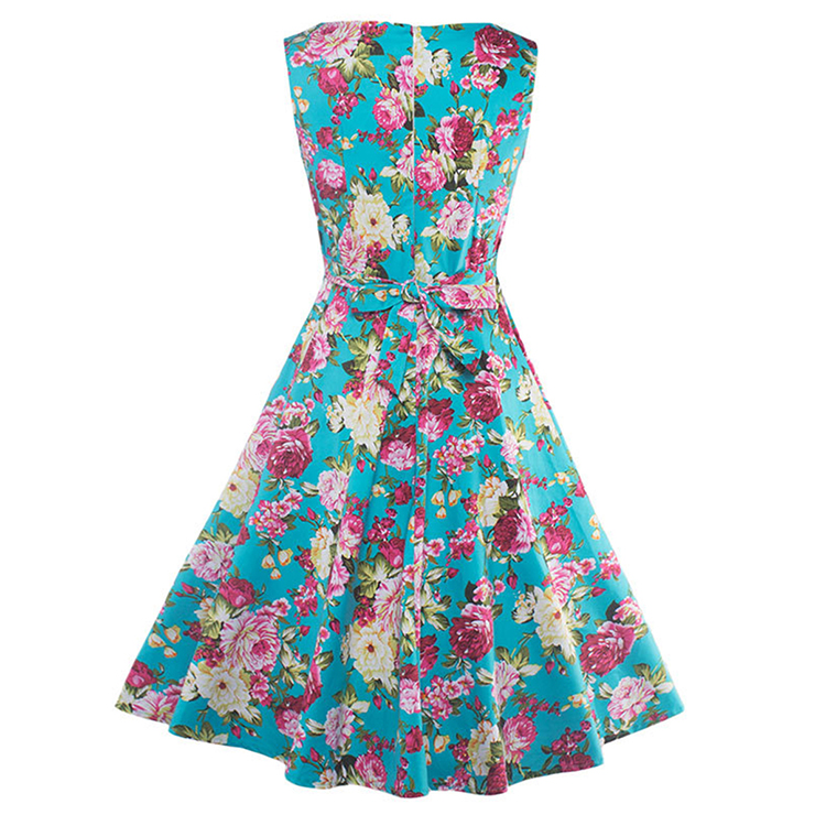 Printed Sleeveless Midi Dress For Women Chic Round Neck And Irregular Skirt Elegant Polyester