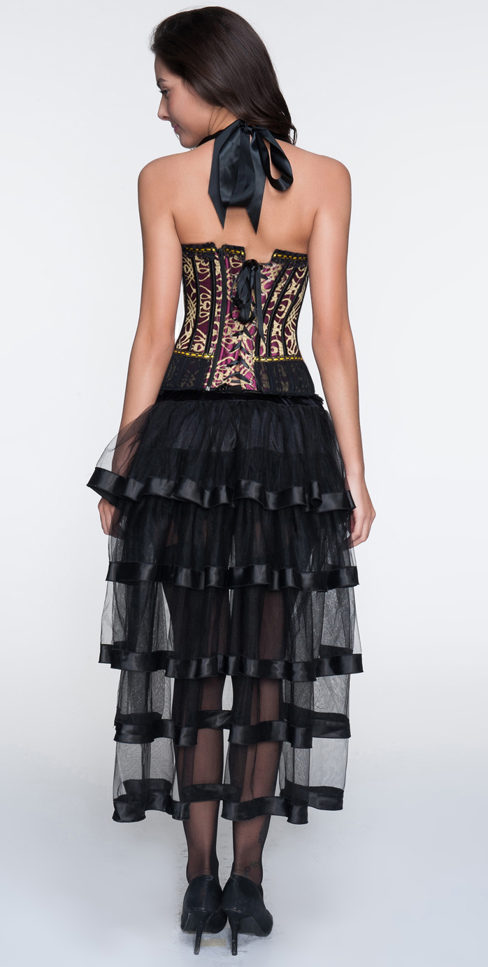 Charming Sexy Halter Gold Print Corset and Skirt Set N11228 — free download