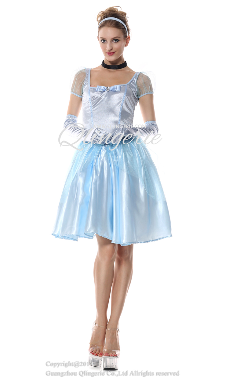 Deluxe Short Cinderella Celeste Puff Sleeves Midi Dress