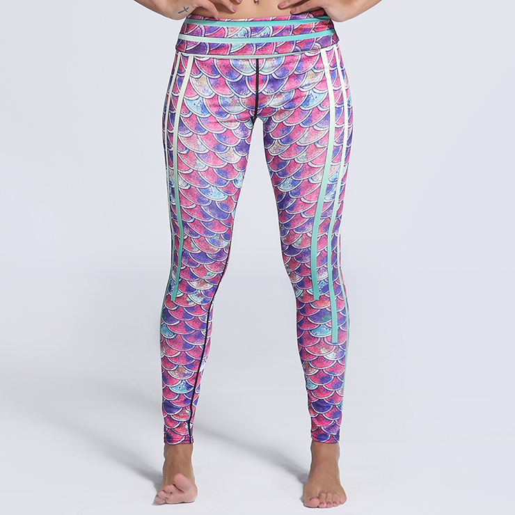 Women's High Waist Colorful Fish Scale Print Stretchy Sports Leggings Yoga Fitness Pants L16256
