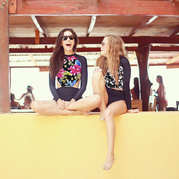 Sexy Colorful Floral Swimsuit, Cheap Floral Pattern Swimsuit, Long Sleeves Monokini, Hot Sale Beachwear, #BK10605
