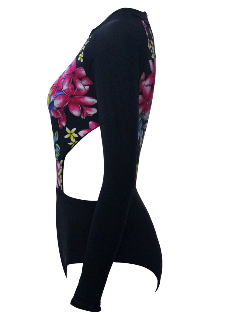 Sexy Colorful Floral Swimsuit, Cheap Floral Pattern Swimsuit, Long Sleeves Monokini, Hot Sale Beachwear, #BK10605