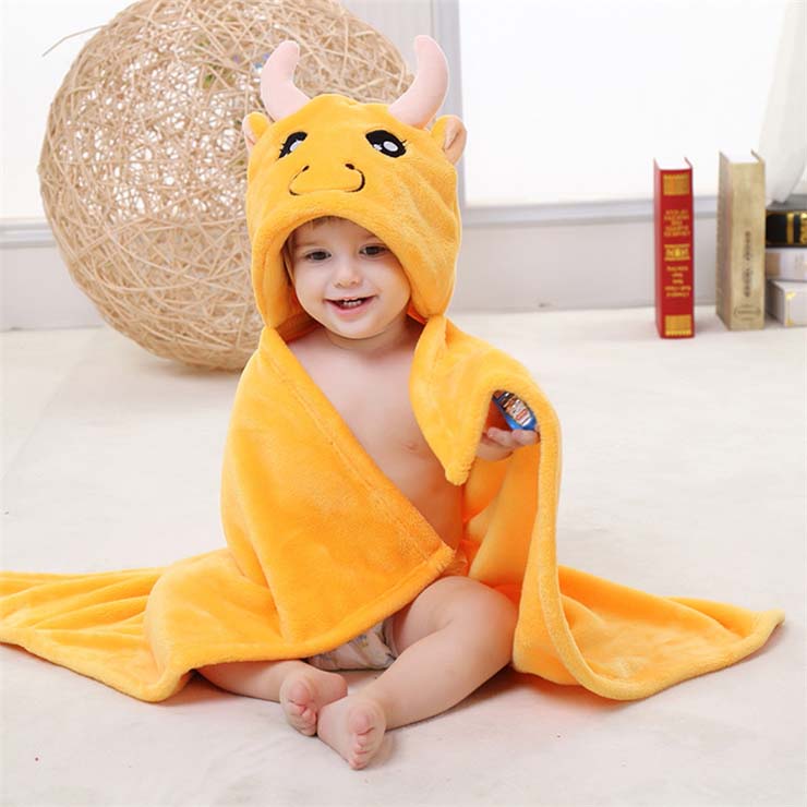 Cute Yellow Flannel Taurus Baby Hoodie Blanket N10378