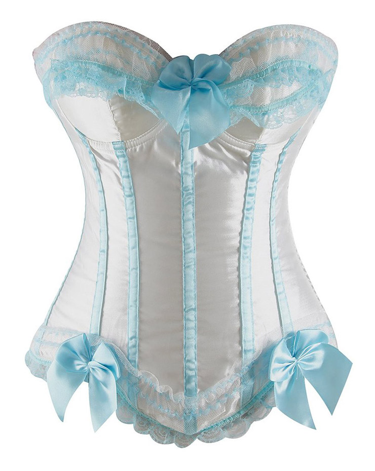 Fairy Blue Satin Lace Bows Trim Overbust Corset N10314