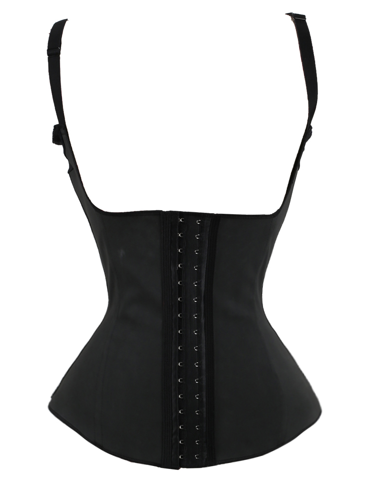 Fashion Black Latex Shoulder Strap Steel Boned Hook And Eye Closure