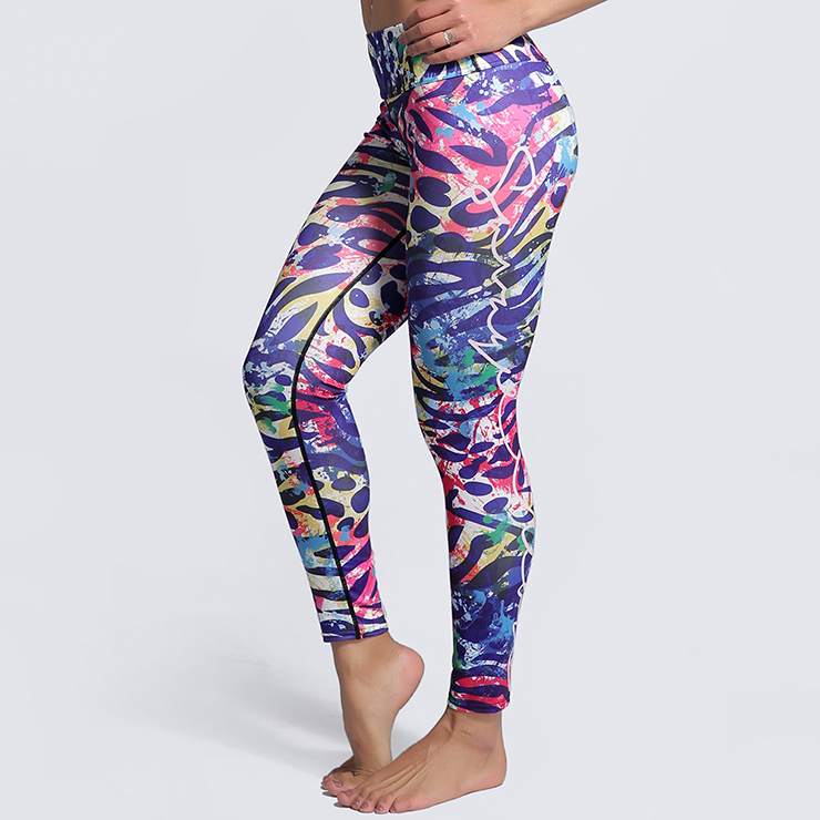 Classical Colorful Graffiti Print Yoga Pants, High Waist Tight Yoga Pants, Fashion Graffiti Printed Fitness Pants, Casual Stretchy Sport Leggings, Women