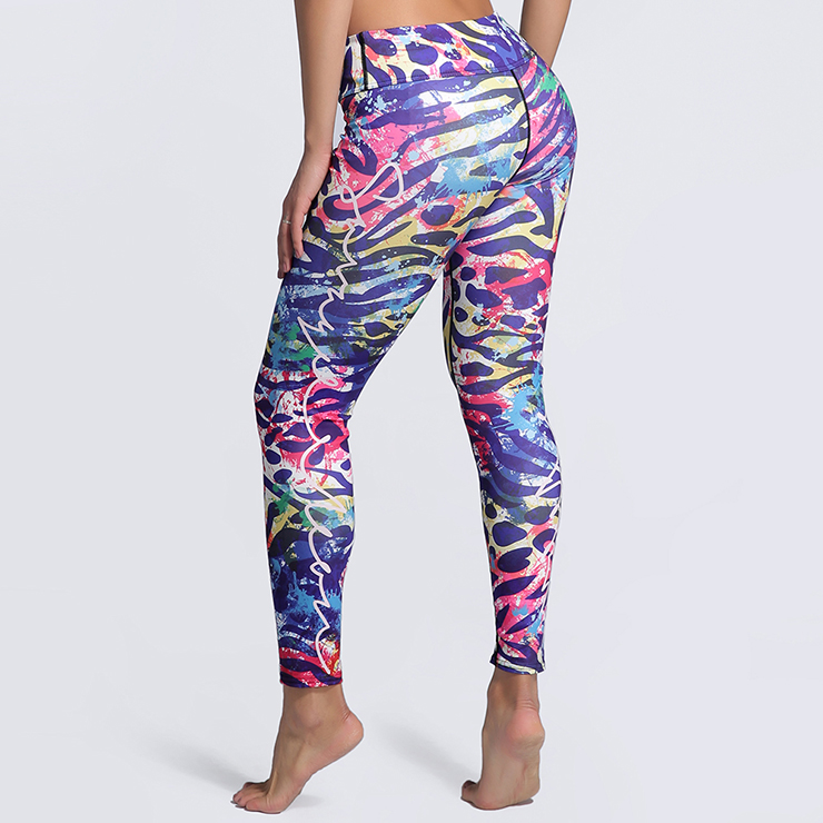 Classical Colorful Graffiti Print Yoga Pants, High Waist Tight Yoga Pants, Fashion Graffiti Printed Fitness Pants, Casual Stretchy Sport Leggings, Women