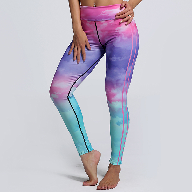 Classical Colorful Yoga Workout Pants, High Waist Tight Yoga Pants, Fashion Colorful Fitness Pants, Casual Stretchy Sport Leggings, Women