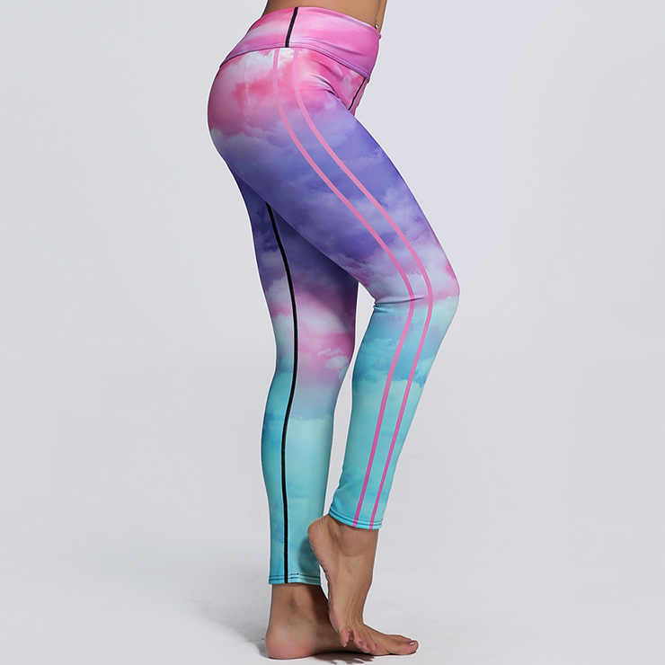 Classical Colorful Yoga Workout Pants, High Waist Tight Yoga Pants, Fashion Colorful Fitness Pants, Casual Stretchy Sport Leggings, Women