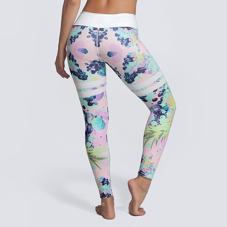 Classical Fruit Print Yoga Workout Pants, High Waist Tight Yoga Pants, Fashion Printed Fitness Pants, Casual Stretchy Sport Leggings, Women